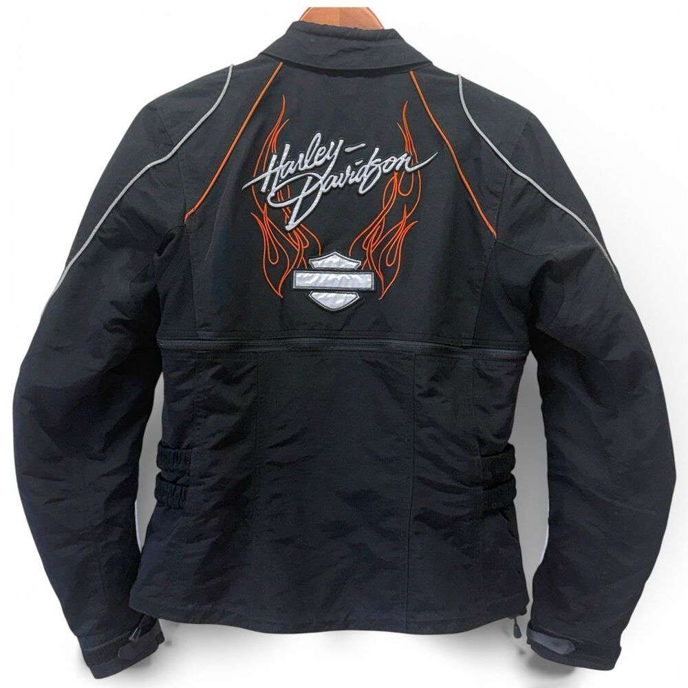 Harley Davidson Womens Riding Jacket Size M Nylon Removeable Liner Flames Y2k